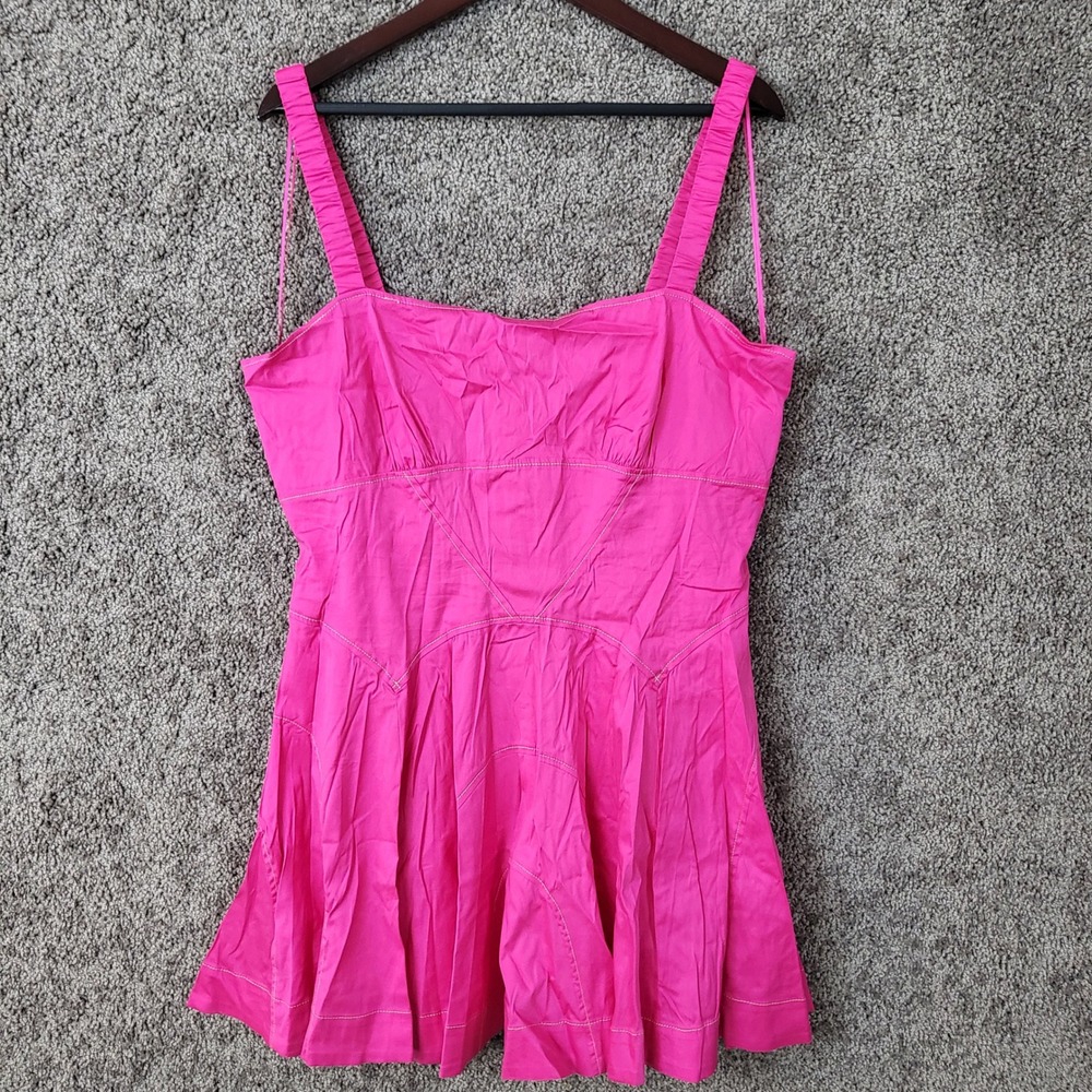 Anthropologie Mini Dress Women XL Pink NEW NWT Contrast Stitch Fit Flare Square
